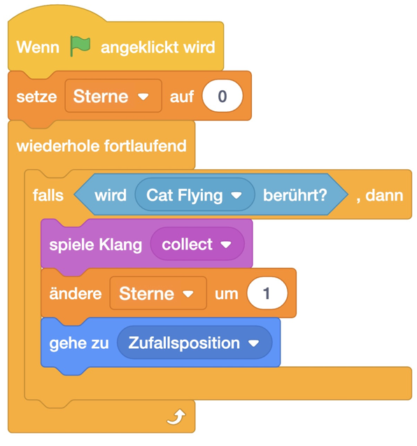 Screenshot des Codeblocks der Sterne