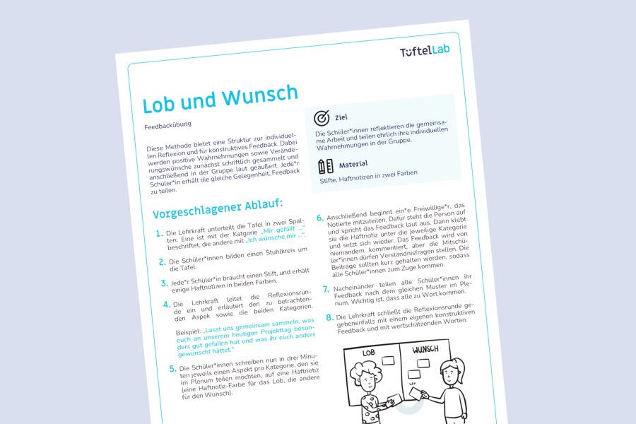 Abbildung des Arbeitsblattes „Lob und Wunsch"