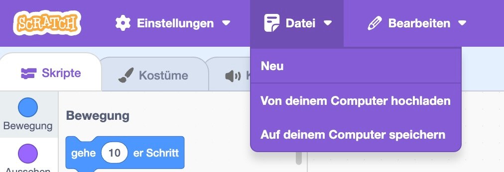 Screenshot Scratch: Datei speichern