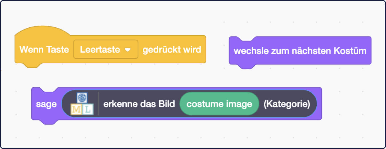 Screenshot Befehlsblöcke des Schrittes davor + „wechsle zum nächsten Kostüm"