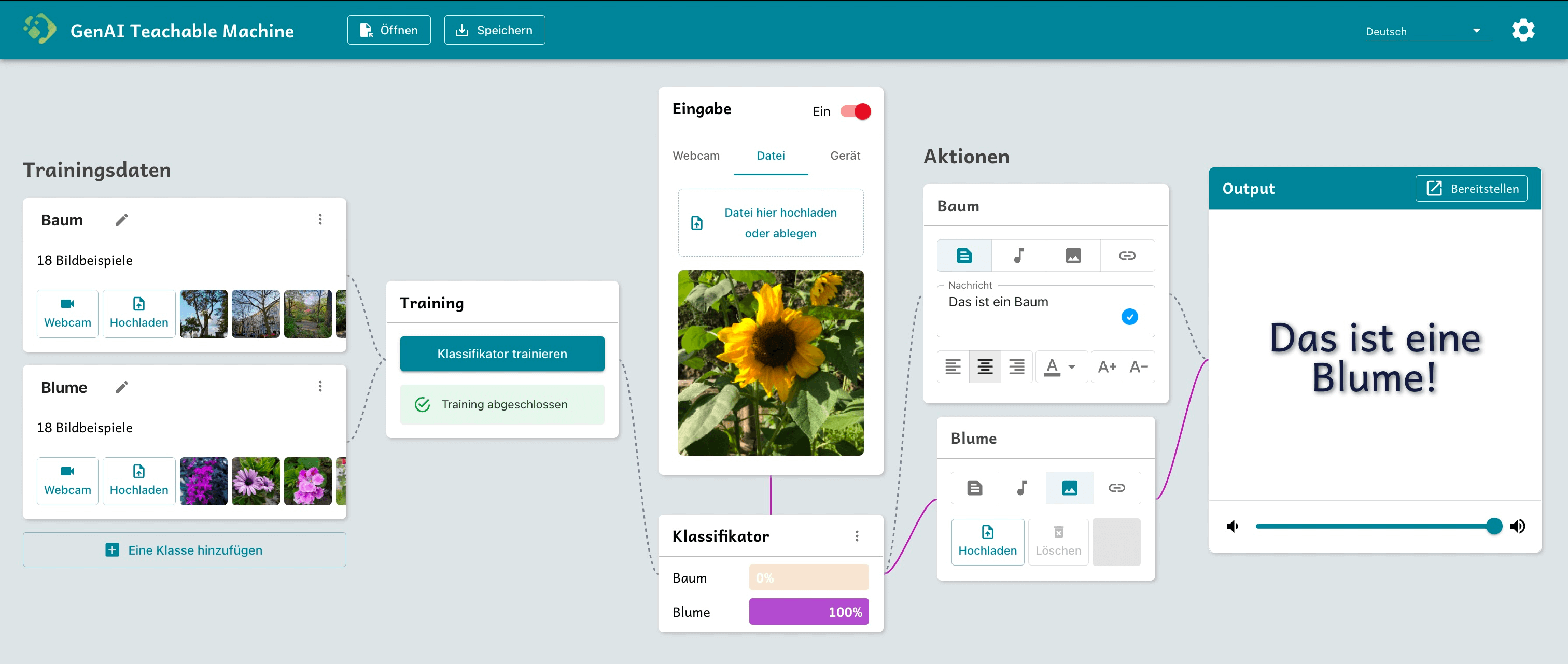 Screenshot: Benutzeroberfläche von GenAI Teachable Machine