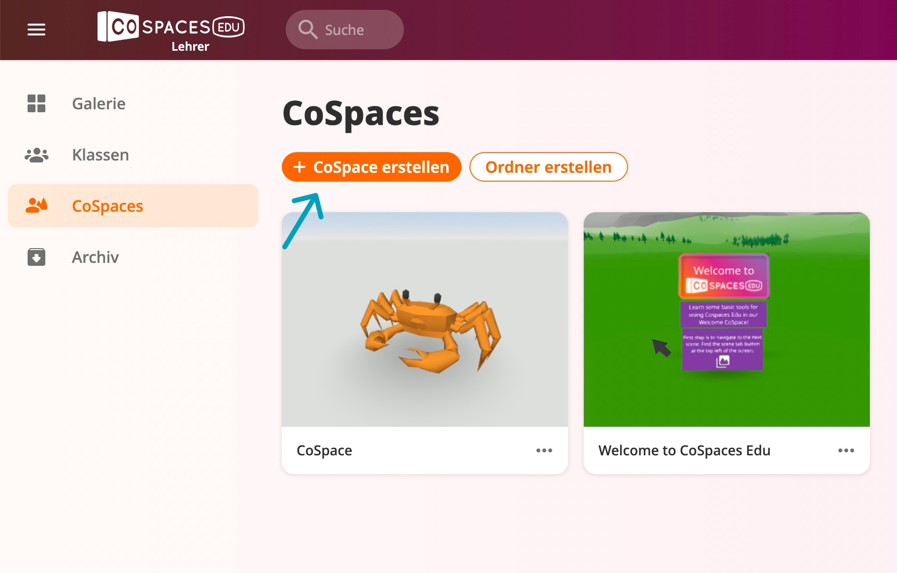 CoSpaces Screenshot: Einen CoSpace Erstellen