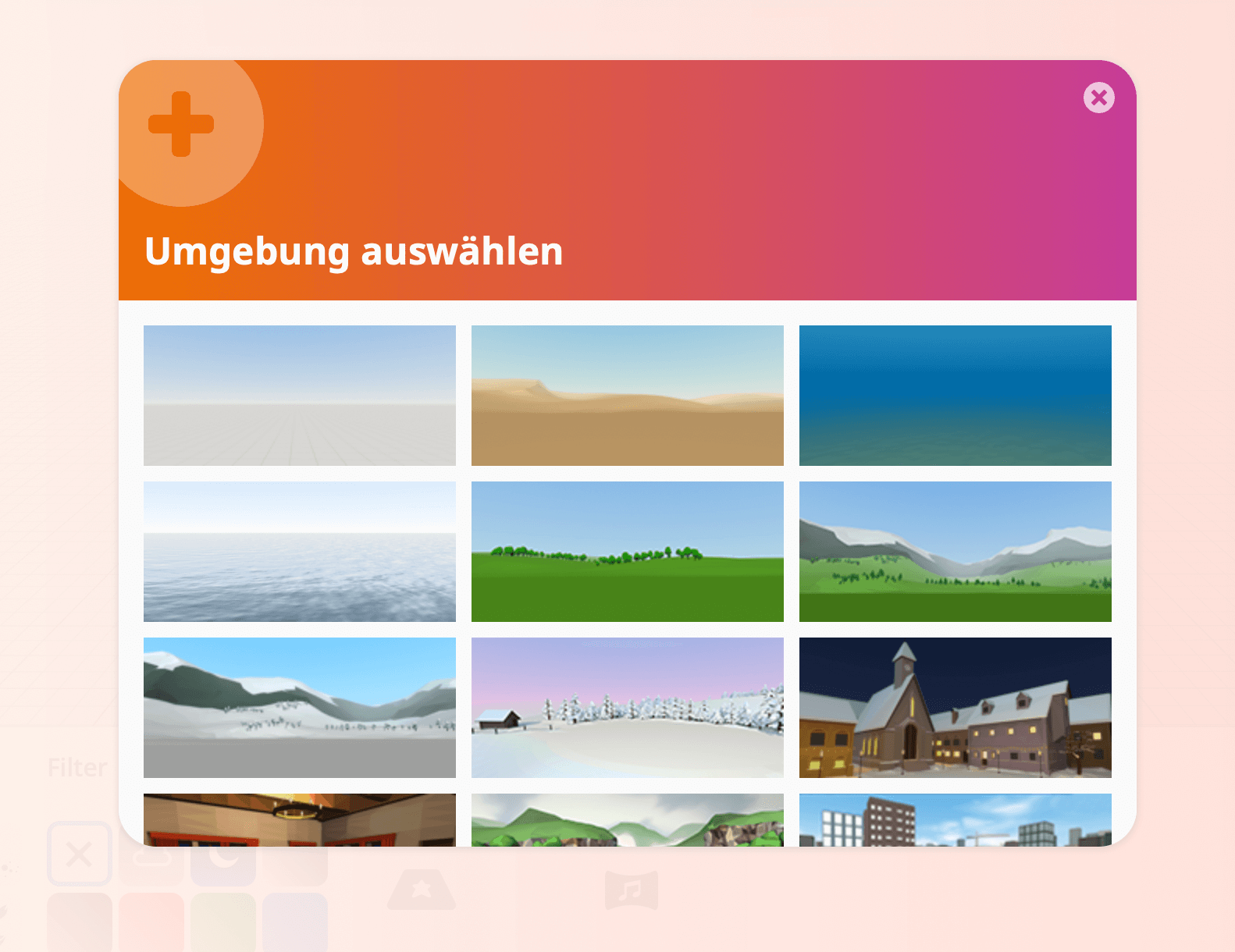 CoSpaces Screenshot: Umgebung Auswaehlen