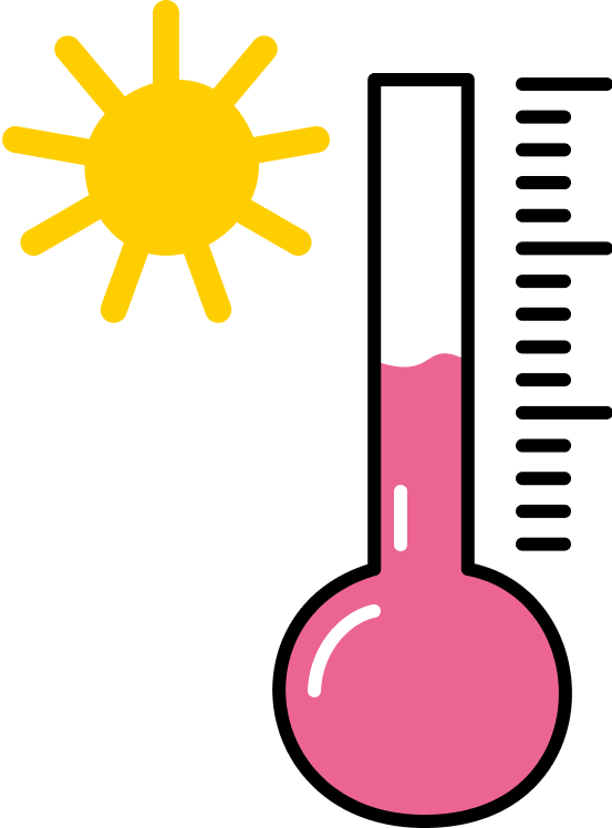 Illustration: Thermometer, links daneber eine Sonne