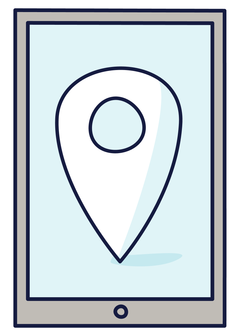 Illustration: Handy mit Standortpin auf dem Bildschirm