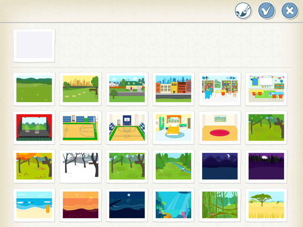 Screenshot ScratchJr: Hintergrundbibliothek