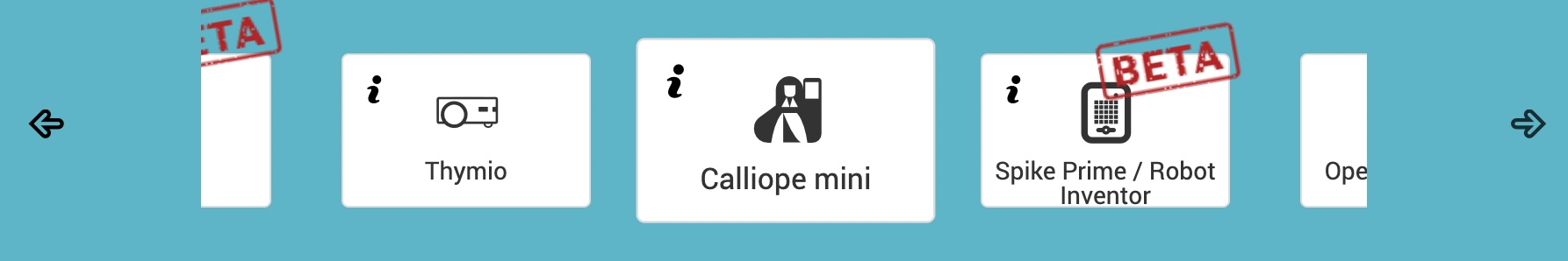 Screenshot Nepo-Editor: Ausschnitt vom Startbildschirm, Calliope mini ist ausgewählt