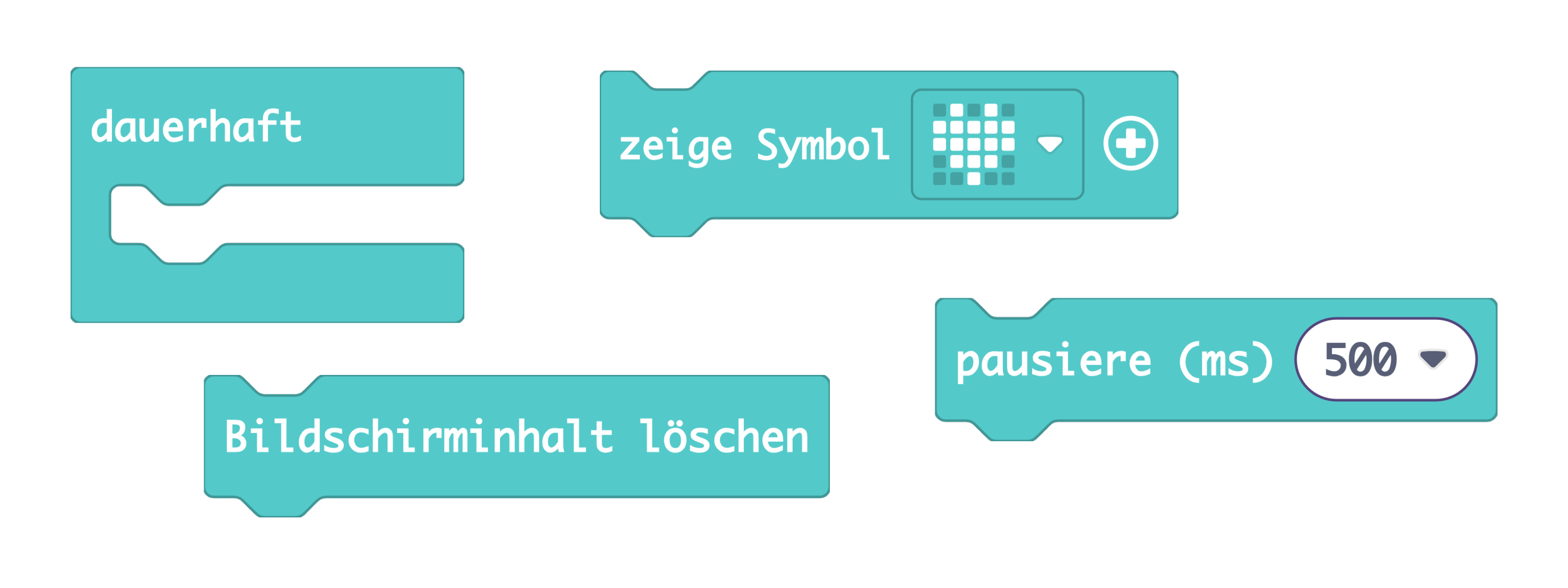 Befehle, die zur Programmierung eines Herzschlags in MakeCode benötigt werden