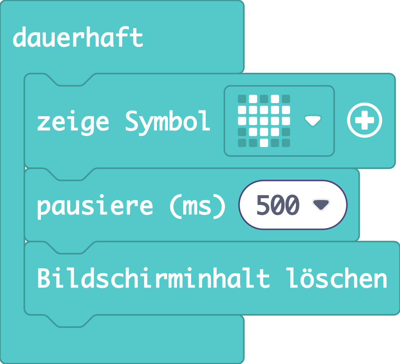 Lösung der Reihenfolge der Programmierbefehle für einen Herzschlag in MakeCode