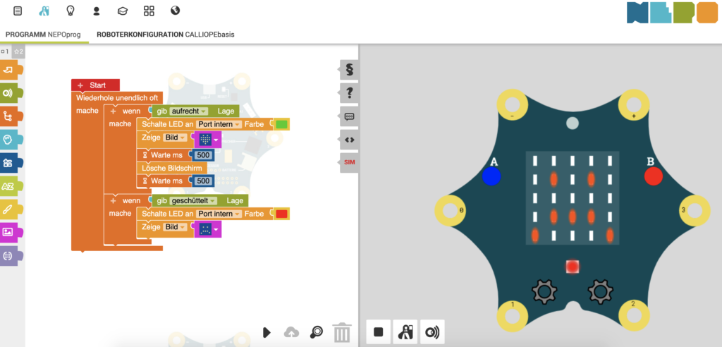Screenshot: Programmierung und Simulation des Schüttelzustands